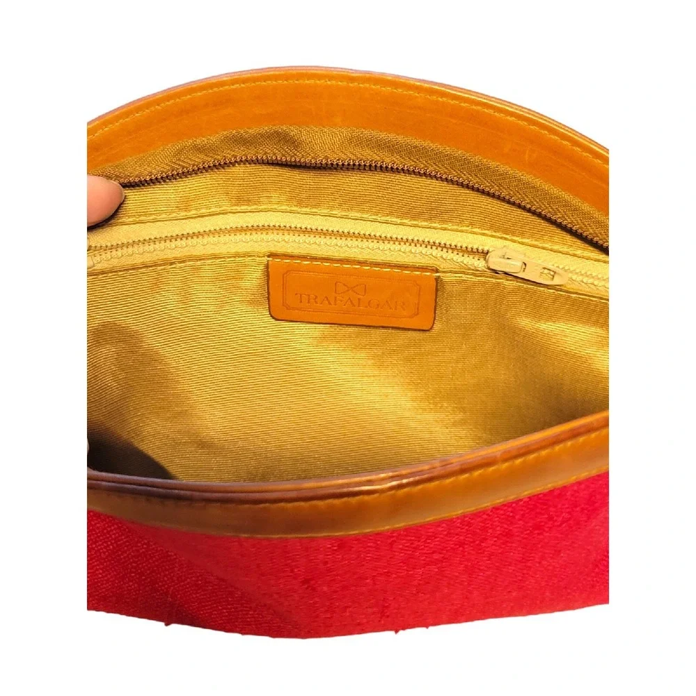 Vintage Trafalgar Preppy Luxe Red‎ Silk Linen Clutch Purse